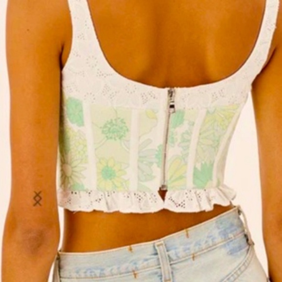 For Love & Lemons Peyton Floral Eyelet Lace Trim Structured Bustier Top Small - Picture 2 of 12
